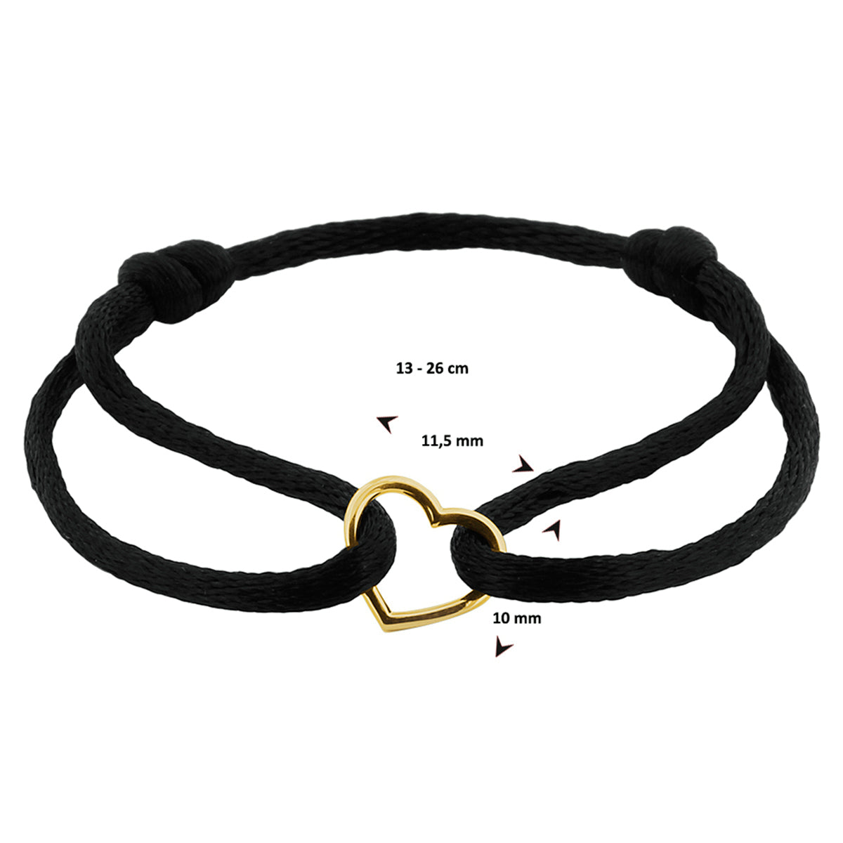 Armband 14k Hart Zwart Satijn